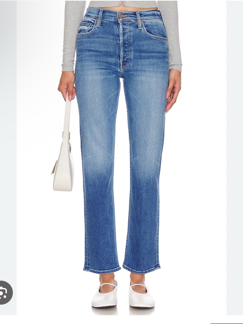 Mother The Tomcat - Classic High-Rise Straight Jeans in Light Blue